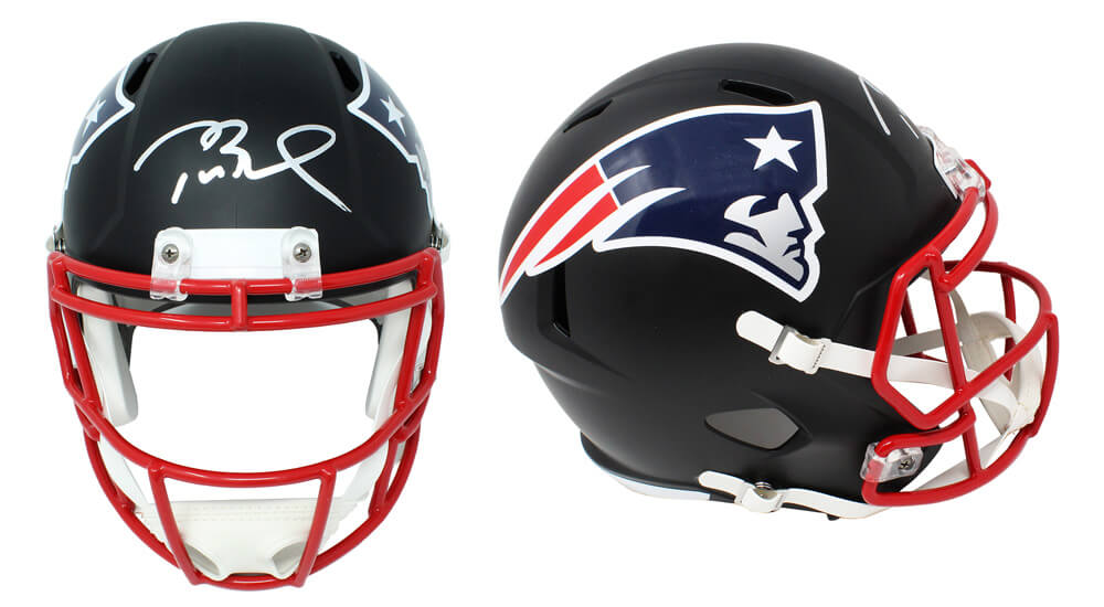 Tom Brady Signed New England Patriots Flat Black Matte Riddell Full Size Replica Helmet - BRAREP302 - Tom Brady Signed New England Patriots Flat Black Matte Riddell Full Size Replica Helmet product image