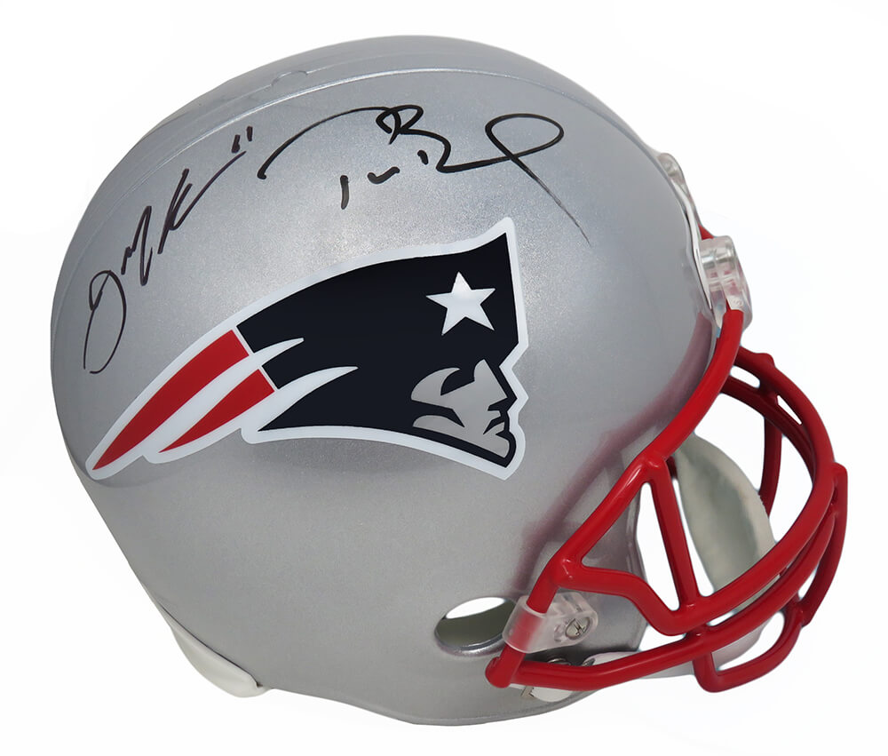 Tom Brady & Julian Edelman Signed New England Patriots Riddell Full Size Replica Football Helmet - BRAREP306 - Tom Brady & Julian Edelman Signed New England Patriots Riddell Full Size Replica Football Helmet product image