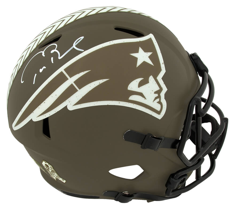 Tom Brady Signed New England Patriots Salute to Service Riddell Full Size Speed Replica Helmet (Fanatics) - BRAREP353 - Tom Brady Signed New England Patriots Salute to Service Riddell Full Size Speed Replica Helmet (Fanatics) product image