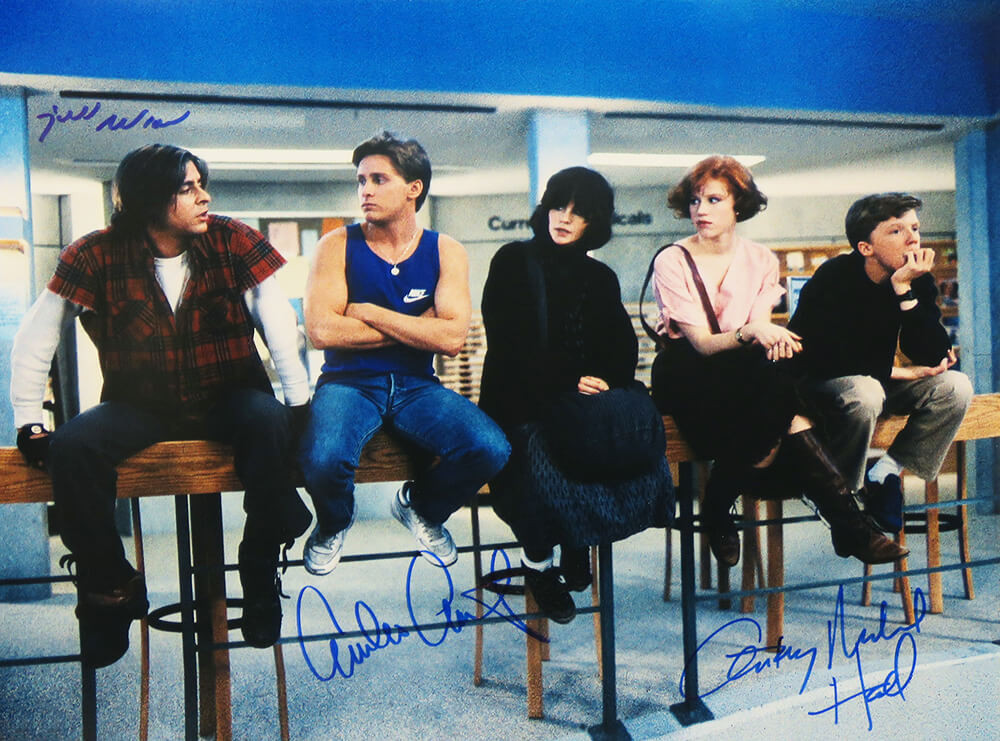 The Breakfast Club Triple Signed The Breakfast Club Cast Sitting On Chairs 16x20 Photo (Estevez, Nelson, Hall) - BRE16P520 - The Breakfast Club Triple Signed The Breakfast Club Cast Sitting On Chairs 16x20 Photo (Estevez, Nelson, Hall) product image