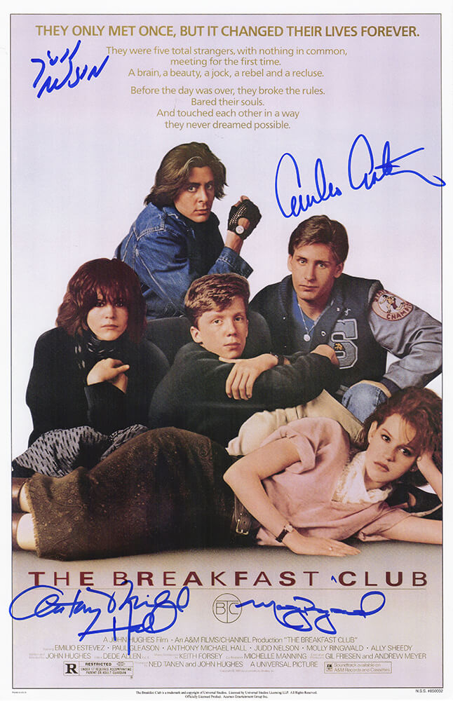 The Breakfast Club Cast Signed The Breakfast Club 11x17 Movie Poster (Estevez, Ringwald, Nelson, Hall) - BREPST522 - The Breakfast Club Cast Signed The Breakfast Club 11x17 Movie Poster (Estevez, Ringwald, Nelson, Hall) product image