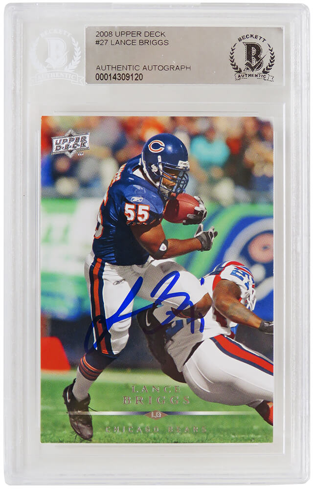 Lance Briggs Signed Chicago Bears 2008 Upper Deck Football Trading Card #27 - (Beckett Encapsulated) - BRICAR300 - Lance Briggs Signed Chicago Bears 2008 Upper Deck Football Trading Card #27 - (Beckett Encapsulated) product image