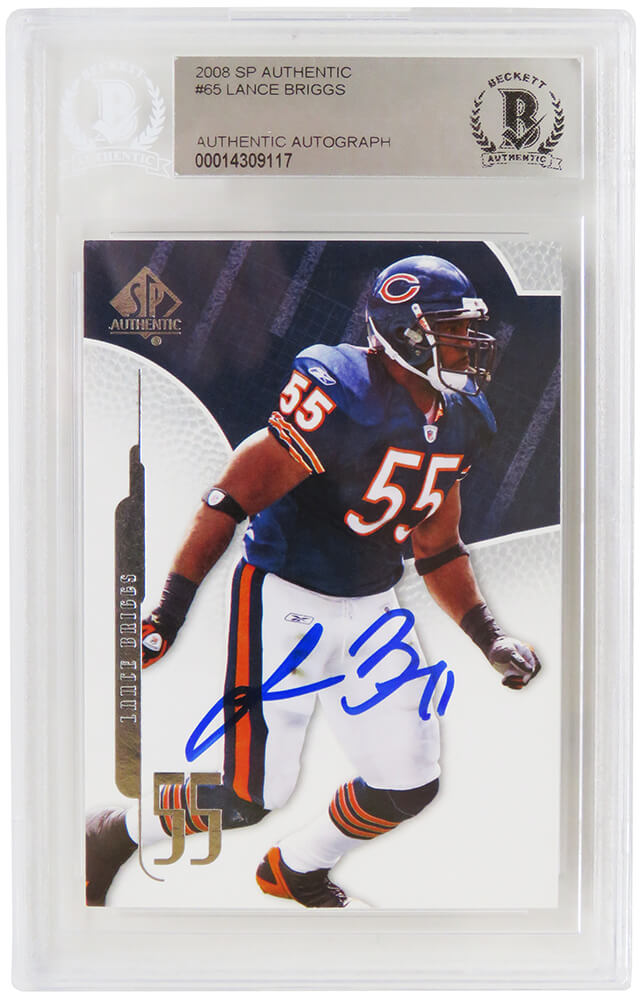Lance Briggs Signed Chicago Bears 2008 SP Authentic Football Trading Card #65 - (Beckett Encapsulated) - BRICAR301 - Lance Briggs Signed Chicago Bears 2008 SP Authentic Football Trading Card #65 - (Beckett Encapsulated) product image