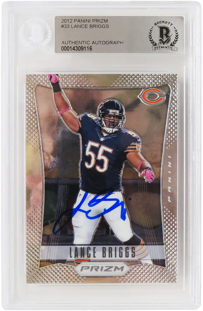 Lance Briggs Signed Chicago Bears 2012 Panini Prizm Football Trading Card #33 - (Beckett Encapsulated) - BRICAR302 - Lance Briggs Signed Chicago Bears 2012 Panini Prizm Football Trading Card #33 - (Beckett Encapsulated) product image