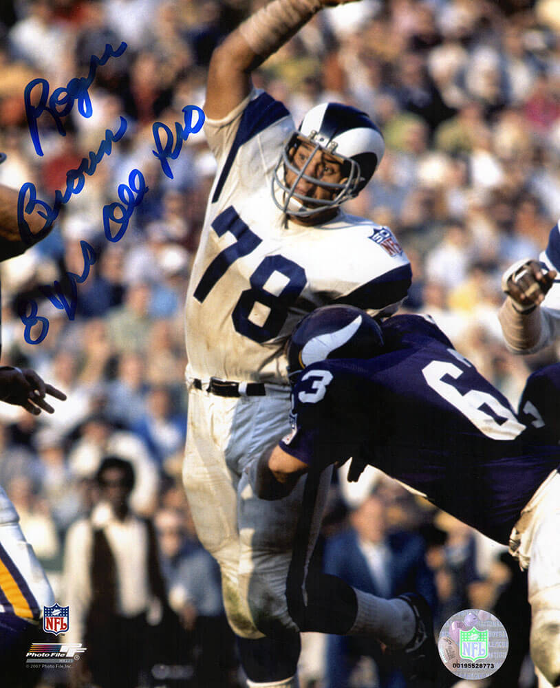 Roger Brown Signed Rams vs Vikings Action 8x10 Photo w/8 Yrs All Pro - BRO08P383TW - Roger Brown Signed Rams vs Vikings Action 8x10 Photo w/8 Yrs All Pro product image