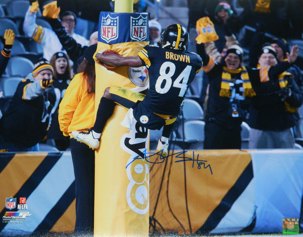 Antonio Brown Signed Pittsburgh Steelers Goal Post Hug Touchdown Celebration 16x20 Photo - BRO16P310 - Antonio Brown Signed Pittsburgh Steelers Goal Post Hug Touchdown Celebration 16x20 Photo product image