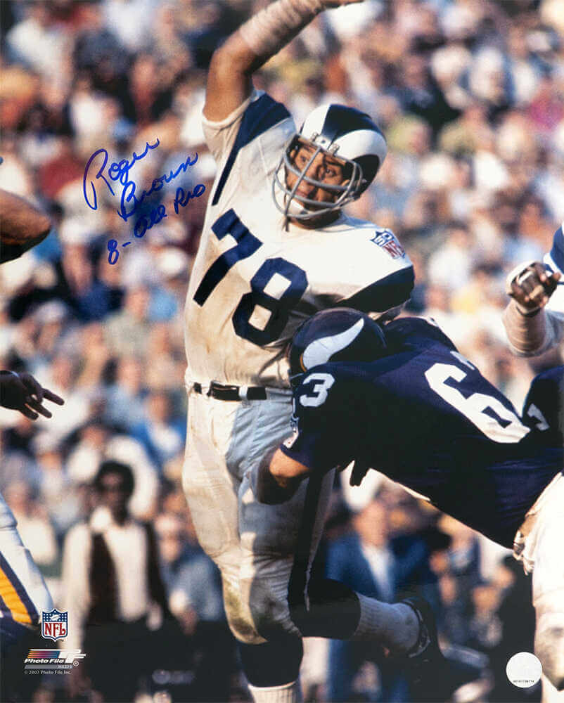 Roger Brown Signed Rams White Jersey Action 16x20 Photo w/8 All Pro - BRO16P340TW - Roger Brown Signed Rams White Jersey Action 16x20 Photo w/8 All Pro product image