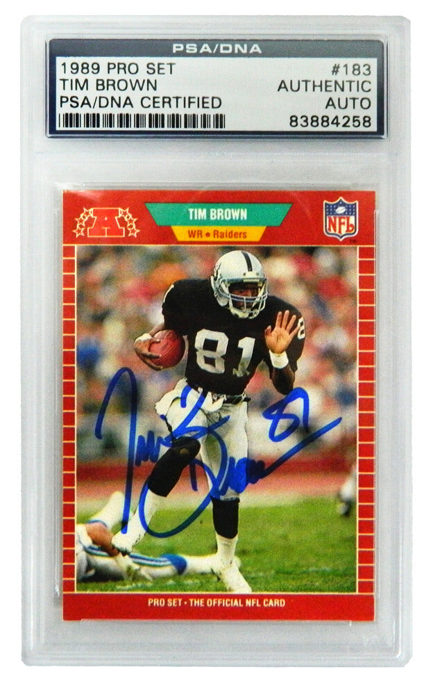 Tim Brown Signed Los Angeles Raiders 1989 Pro Set Trading Card #183 - (PSA Encapsulated) - BROCAR300 - Tim Brown Signed Los Angeles Raiders 1989 Pro Set Trading Card #183 - (PSA Encapsulated) product image