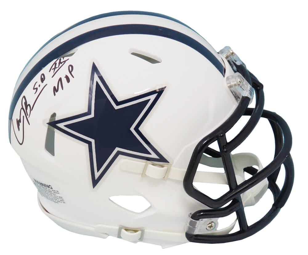Larry Brown Signed Dallas Cowboys Flat White Matte Riddell Speed Mini Helmet w/SB XXX MVP - BROMIN332 - Larry Brown Signed Dallas Cowboys Flat White Matte Riddell Speed Mini Helmet w/SB XXX MVP product image