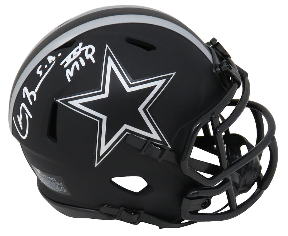 Larry Brown Signed Dallas Cowboys Eclipse Black Matte Riddell Speed Mini Helmet w/SB XXX MVP - BROMIN333 - Larry Brown Signed Dallas Cowboys Eclipse Black Matte Riddell Speed Mini Helmet w/SB XXX MVP product image