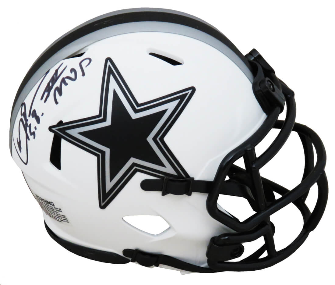 Larry Brown Signed Dallas Cowboys Lunar Eclipse White Matte Riddell Speed Mini Helmet w/SB XXX MVP - BROMIN334 - Larry Brown Signed Dallas Cowboys Lunar Eclipse White Matte Riddell Speed Mini Helmet w/SB XXX MVP product image