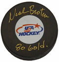 Neal Broten Signed USA Hockey Logo Hockey Puck w/80 Gold - BROPUC410 - Neal Broten Signed USA Hockey Logo Hockey Puck w/80 Gold product image