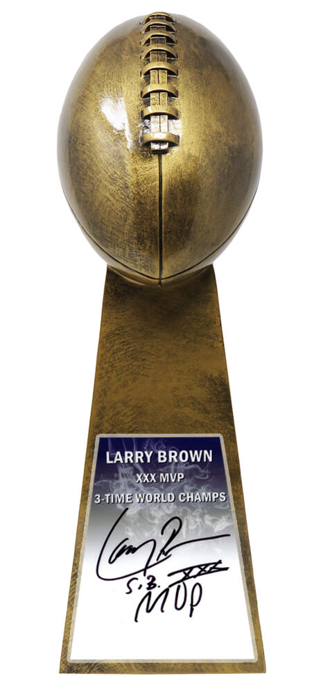 Larry Brown Signed Football World Champion 15 Inch Gold Replica Trophy w/SB XXX MVP - BROTRO301 - Larry Brown Signed Football World Champion 15 Inch Gold Replica Trophy w/SB XXX MVP product image
