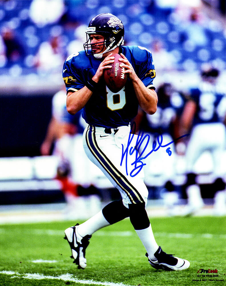 Mark Brunell Signed Jacksonville Jaguars Drop Back Action 8x10 Photo - BRU08P310 - Mark Brunell Signed Jacksonville Jaguars Drop Back Action 8x10 Photo product image