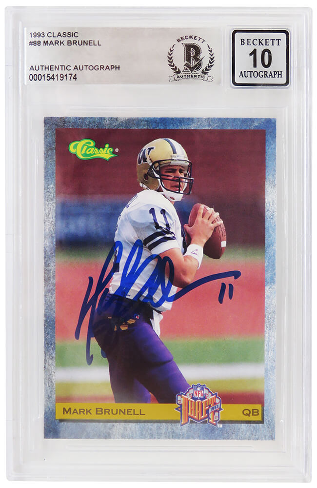 Mark Brunell Signed 1993 Classic Football Rookie Card #88 - (Beckett Encapsulated - Auto Grade 10) - BRUCAR305 - Mark Brunell Signed 1993 Classic Football Rookie Card #88 - (Beckett Encapsulated - Auto Grade 10) product image