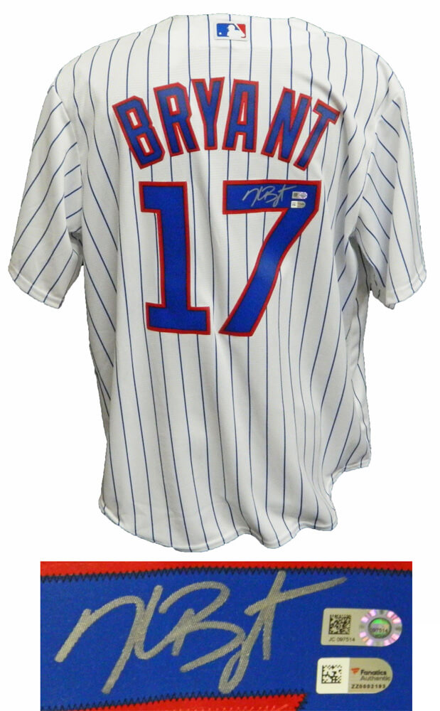 Kris Bryant Signed Chicago Cubs White Pinstripe Majestic Jersey - BRYJRY100 - Kris Bryant Signed Chicago Cubs White Pinstripe Majestic Jersey product image