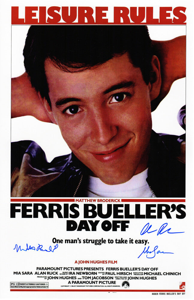 Matthew Broderick, Mia Sara & Alan Ruck Cast Signed Ferris Bueller's Day Off 11x17 Movie Poster - BUEPST500 - Matthew Broderick, Mia Sara & Alan Ruck Cast Signed Ferris Bueller's Day Off 11x17 Movie Poster product image