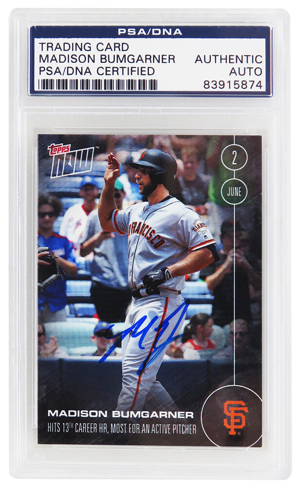 Madison Bumgarner Signed San Francisco Giants 2016 Topps NOW Baseball Card #119 - (PSA Encapsulated) - BUMCAR100 - Madison Bumgarner Signed San Francisco Giants 2016 Topps NOW Baseball Card #119 - (PSA Encapsulated) product image