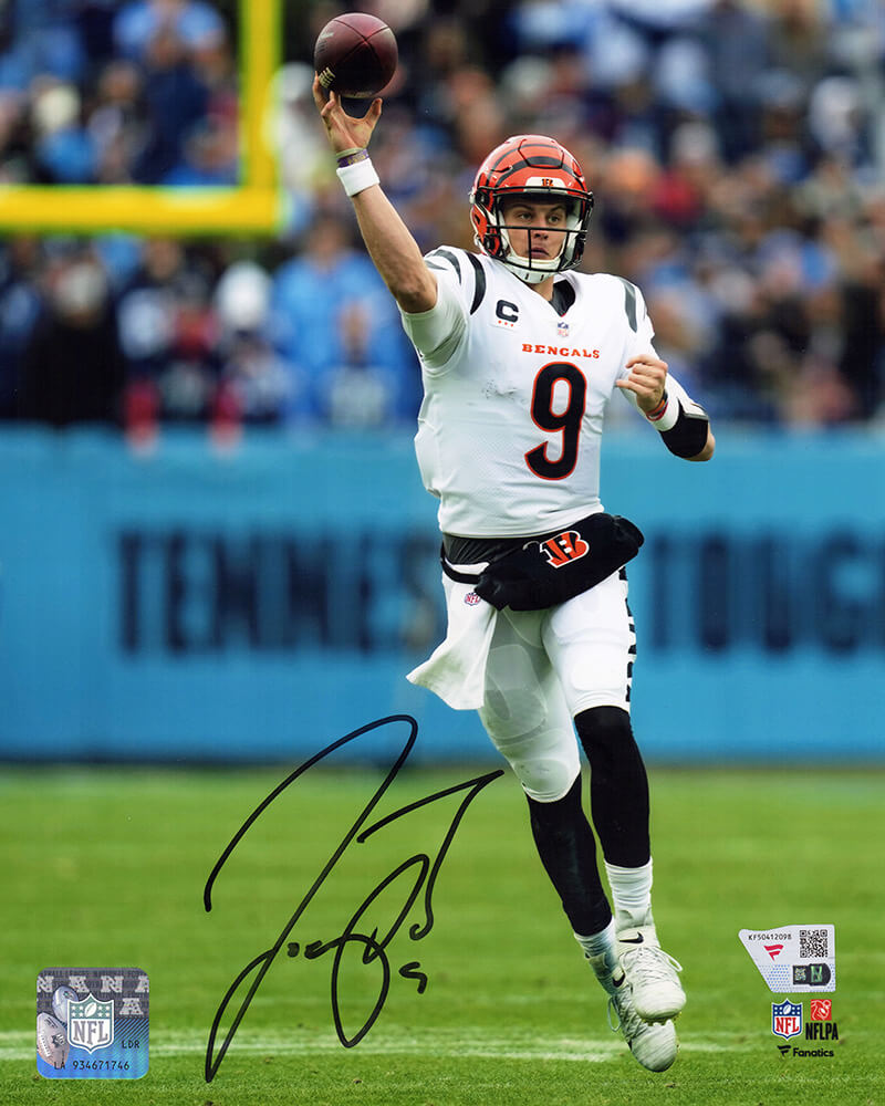 Joe Burrow Signed Cincinnati Bengals White Jersey Passing vs Titans 8x10 Photo - (Fanatics) - BUR08P323 - Joe Burrow Signed Cincinnati Bengals White Jersey Passing vs Titans 8x10 Photo - (Fanatics) product image