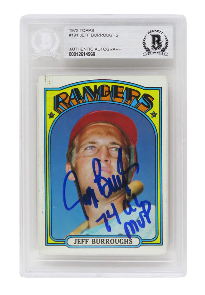 Jeff Burroughs Signed Texas Rangers 1972 Topps Baseball Rookie Card #191 w/74 AL MVP - (Beckett Encapsulated) - BURCAR102 - Jeff Burroughs Signed Texas Rangers 1972 Topps Baseball Rookie Card #191 w/74 AL MVP - (Beckett Encapsulated) product image