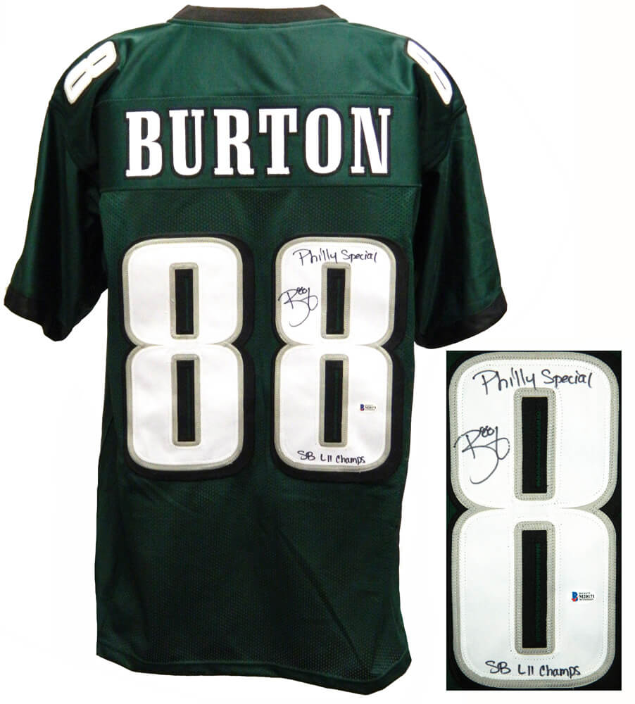 Trey Burton Signed Green Custom Football Jersey w/Philly Special, SB LII Champs - BURJRY300 - Trey Burton Signed Green Custom Football Jersey w/Philly Special, SB LII Champs product image