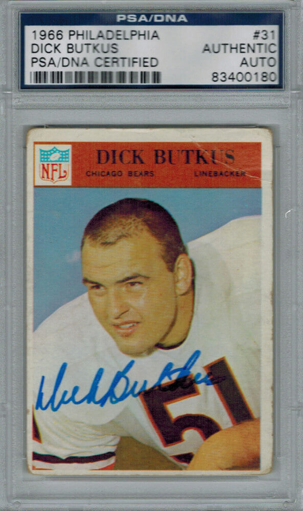 Dick Butkus Signed Bears 1966 Philadelphia Rookie Card #31 - PSA/DNA - BUTCAR300 - Dick Butkus Signed Bears 1966 Philadelphia Rookie Card #31 - PSA/DNA product image