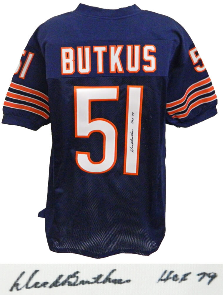 Dick Butkus Signed Navy Custom Football Jersey w/HOF 79 - BUTJRY303 - Dick Butkus Signed Navy Custom Football Jersey w/HOF 79 product image