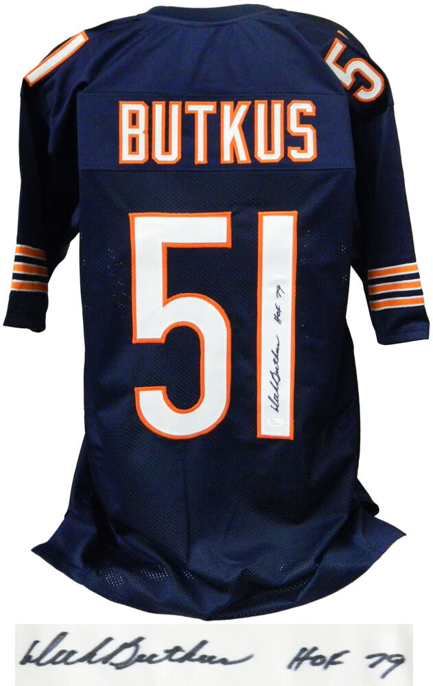 Dick Butkus Signed Navy Custom Football Jersey w/HOF'79  (JSA) - BUTJRY304 - Dick Butkus Signed Navy Custom Football Jersey w/HOF'79 (JSA) product image