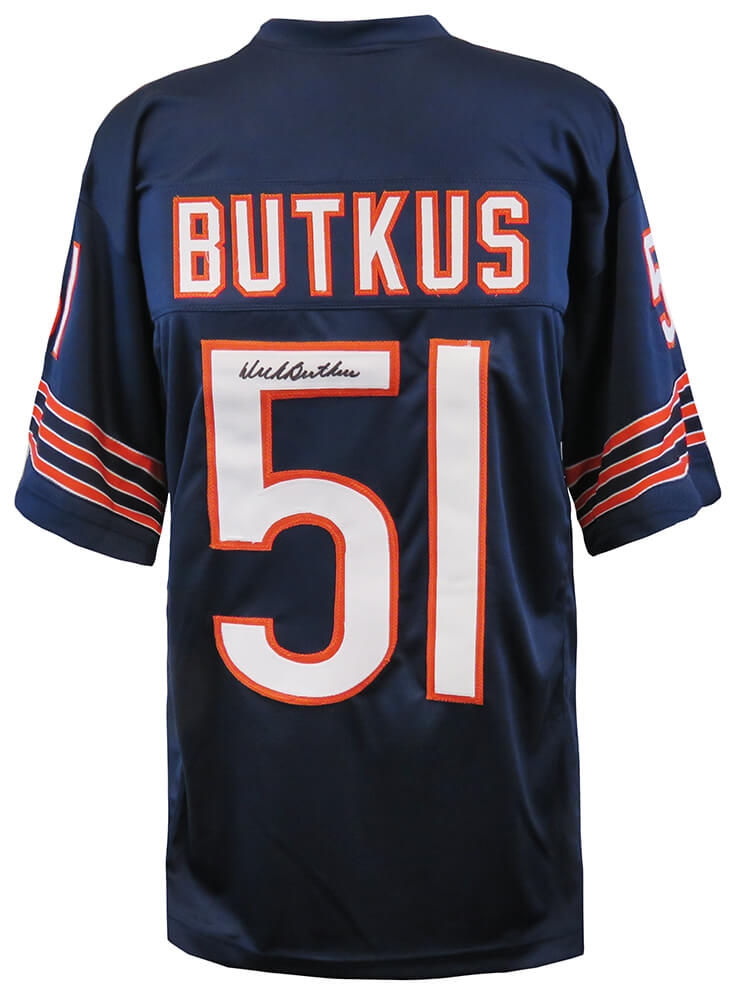 Dick Butkus Signed Navy Throwback Custom Football Jersey - BUTJRY305 - Dick Butkus Signed Navy Throwback Custom Football Jersey product image