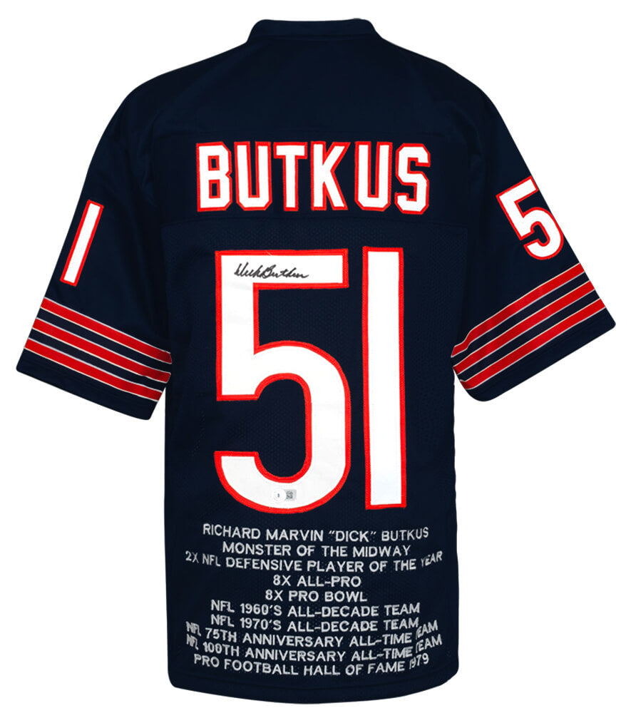 Dick Butkus Signed Navy Embroidered Stat Custom Football Jersey - (Beckett) - BUTJRY306 - Dick Butkus Signed Navy Embroidered Stat Custom Football Jersey - (Beckett) product image