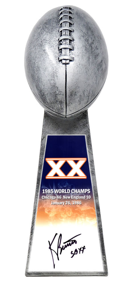 Kevin Butler Signed Football World Champion 15 Inch Replica Silver Trophy w/SB XX - BUTTRO300 - Kevin Butler Signed Football World Champion 15 Inch Replica Silver Trophy w/SB XX product image