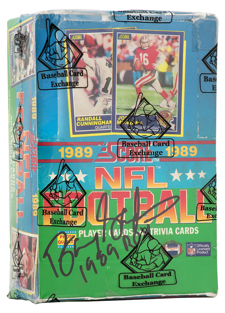 1989 Score Football Unopened Wax Box BBCE Sealed Wrapped - 36 Packs  (Barry Sanders Signed Box w/1989 ROY) - BX389SES2 - 1989 Score Football Unopened Wax Box BBCE Sealed Wrapped - 36 Packs (Barry Sanders Signed Box w/1989 ROY) product image