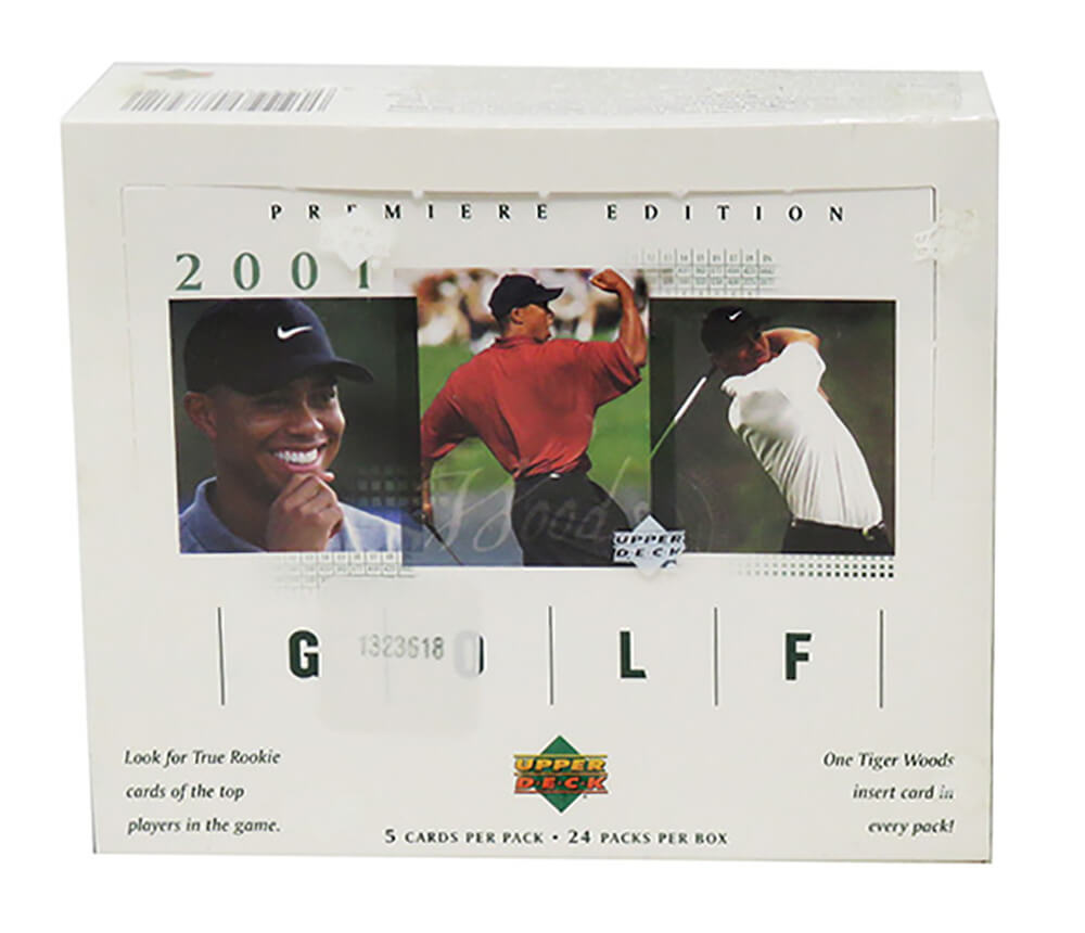 2001 Upper Deck GOLF Premiere Edition Factory Sealed GREEN Hobby Box 24 Packs - Tiger Woods RC?? - BX501UHF1 - 2001 Upper Deck GOLF Premiere Edition Factory Sealed GREEN Hobby Box 24 Packs - Tiger Woods RC?? product image