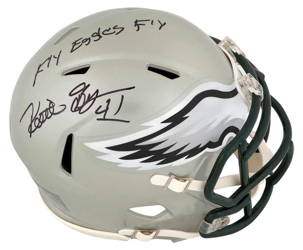 Keith Byars Signed Philadelphia Eagles FLASH Riddell Speed Mini Helmet w/Fly Eagles Fly - BYAMIN301 - Keith Byars Signed Philadelphia Eagles FLASH Riddell Speed Mini Helmet w/Fly Eagles Fly product image