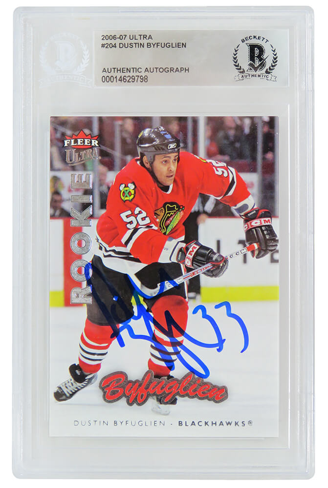 Dustin Byfuglien Signed Chicago Blackhawks 2006-07 Fleer Ultra Rookie Hockey Card #204 - (Beckett Encapsulated) - BYFCAR401 - Dustin Byfuglien Signed Chicago Blackhawks 2006-07 Fleer Ultra Rookie Hockey Card #204 - (Beckett Encapsulated) product image