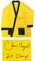 Chris Byrd Signed Yellow Boxing Robe w/2x Champ - BYRROB500 - Chris Byrd Signed Yellow Boxing Robe w/2x Champ product image