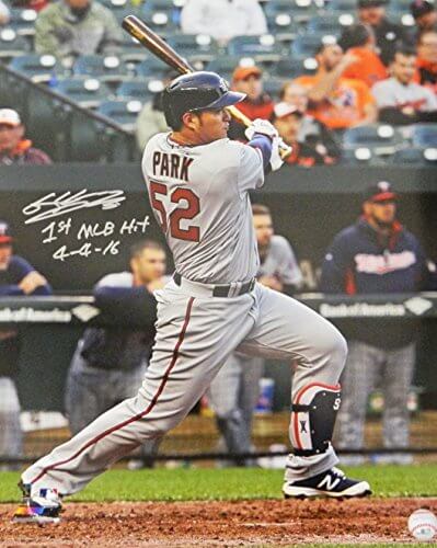 Byung Ho Park Signed Minnesota Twins 1st MLB Base Hit 16x20 Photo w/1st MLB Hit 4-4-16 - PAR16P103 - Byung Ho Park Signed Minnesota Twins 1st MLB Base Hit 16x20 Photo w/1st MLB Hit 4-4-16 product image