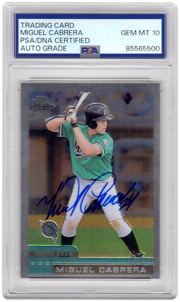 Miguel Cabrera Signed Marlins 2000 Topps Chrome Traded Rookie Baseball Card #T40 - (PSA / Auto Grade 10) - CABCAR100 - Miguel Cabrera Signed Marlins 2000 Topps Chrome Traded Rookie Baseball Card #T40 - (PSA / Auto Grade 10) product image