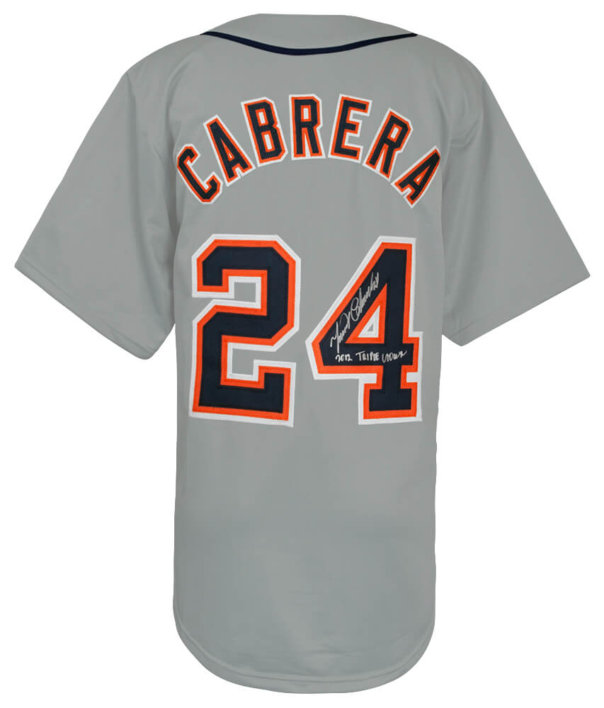 Miguel Cabrera Signed Grey Custom Baseball Jersey w/2012 Triple Crown - CABJRY111 - Miguel Cabrera Signed Grey Custom Baseball Jersey w/2012 Triple Crown product image