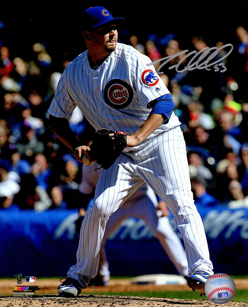 Trevor Cahill Signed Chicago Cubs Pitching Action 8x10 Photo - CAH08P100 - Trevor Cahill Signed Chicago Cubs Pitching Action 8x10 Photo product image