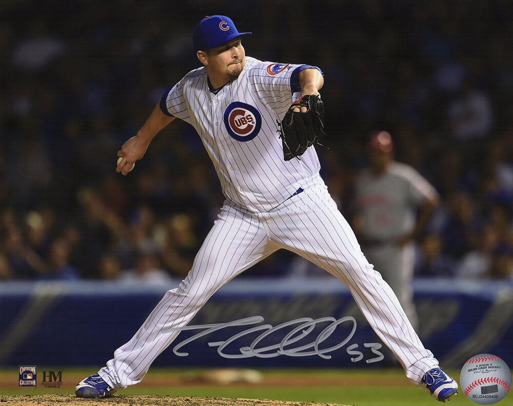 Trevor Cahill Signed Chicago Cubs Pinstripe Jersey Pitching Action 8x10 Photo - CAH08P102 - Trevor Cahill Signed Chicago Cubs Pinstripe Jersey Pitching Action 8x10 Photo product image