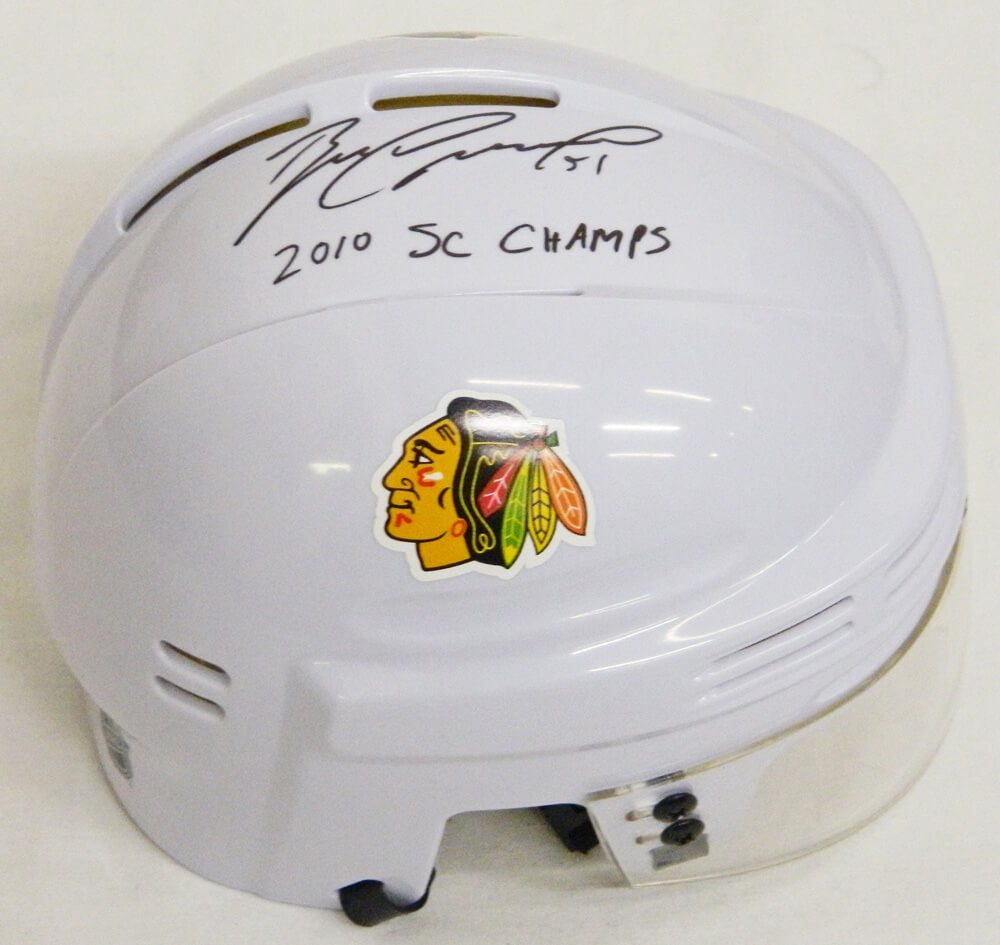 Brian Campbell Signed Blackhawks White Hockey Mini Helmet w/2010 SC Champs - CAMMIN400 - Brian Campbell Signed Blackhawks White Hockey Mini Helmet w/2010 SC Champs product image