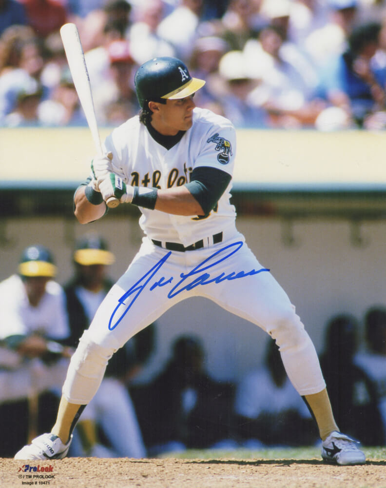 Jose Canseco Signed Oakland A's (Athletics) White Jersey Batting Action 8x10 Photo - CAN08P105 - Jose Canseco Signed Oakland A's (Athletics) White Jersey Batting Action 8x10 Photo product image
