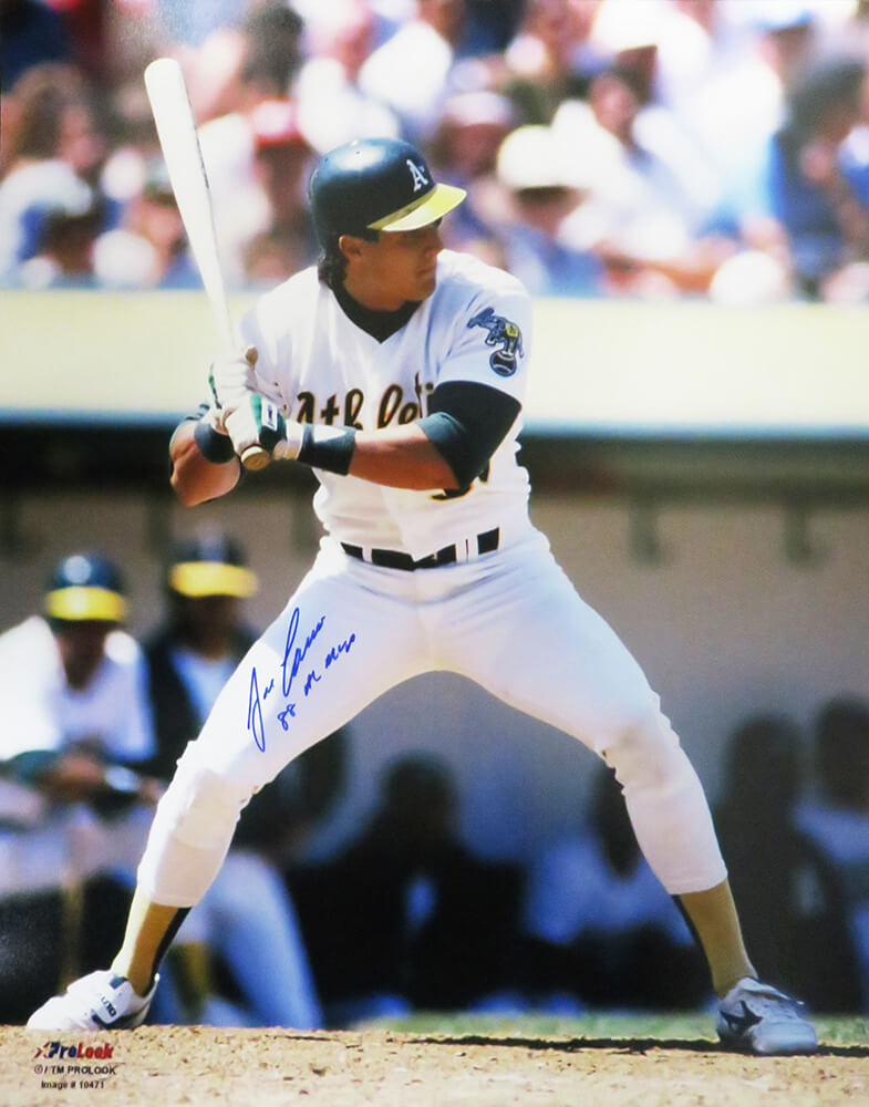 Jose Canseco Signed Oakland A's (Athletics) Swinging Action 16x20 Photo w/88 AL MVP - CAN16P103 - Jose Canseco Signed Oakland A's (Athletics) Swinging Action 16x20 Photo w/88 AL MVP product image