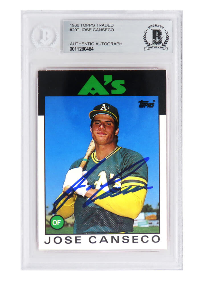 Jose Canseco Signed Oakland A's (Athletics) 1986 Topps Baseball Rookie Card #20T - (Beckett Encapsulated) - CANCAR104 - Jose Canseco Signed Oakland A's (Athletics) 1986 Topps Baseball Rookie Card #20T - (Beckett Encapsulated) product image