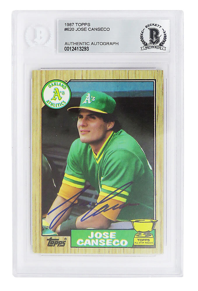Jose Canseco Signed Oakland A's (Athletics) 1987 Topps Baseball Trading Card #620 - (Beckett Encapsulated) - CANCAR105 - Jose Canseco Signed Oakland A's (Athletics) 1987 Topps Baseball Trading Card #620 - (Beckett Encapsulated) product image