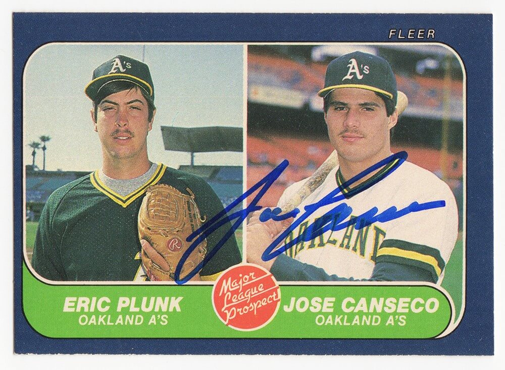 Jose Canseco Signed Oakland A's (Athletics) 1986 Fleer Baseball Rookie Card #649 - CANCAR111 - Jose Canseco Signed Oakland A's (Athletics) 1986 Fleer Baseball Rookie Card #649 product image