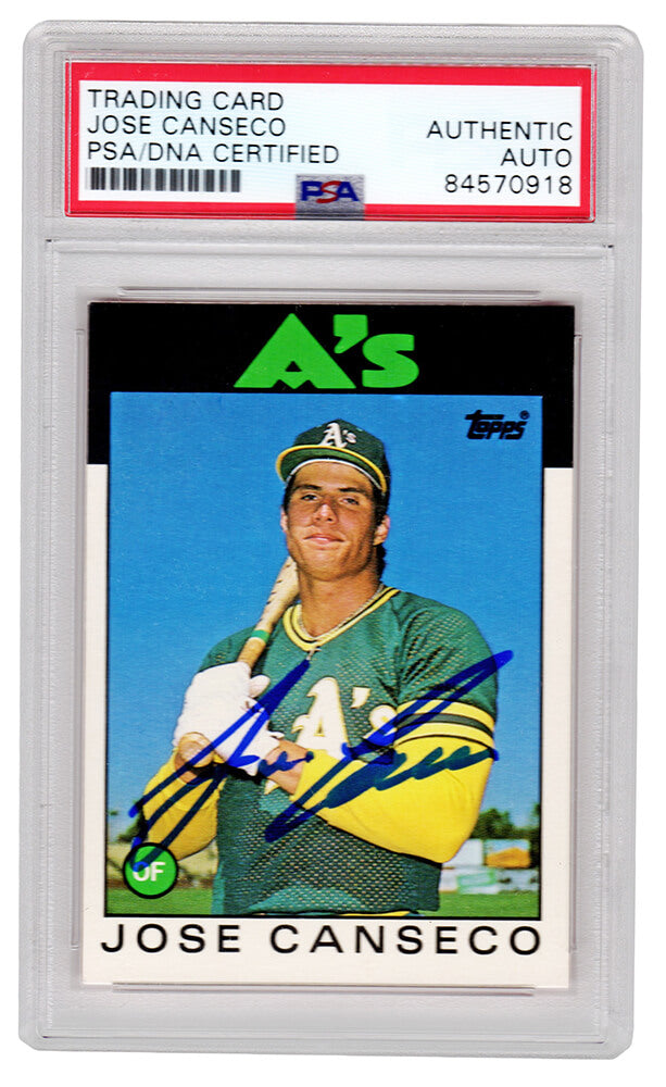 Jose Canseco Signed Oakland A's (Athletics) 1986 Topps Traded Baseball Rookie Card #20T - (PSA/DNA Encapsulated) - CANCAR113 - Jose Canseco Signed Oakland A's (Athletics) 1986 Topps Traded Baseball Rookie Card #20T - (PSA/DNA Encapsulated) product image