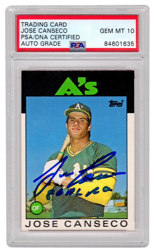 Jose Canseco Signed Oakland A's (Athletics) 1986 Topps Traded Rookie Card #20T w/86 AL ROY - (PSA/DNA - Auto Grade 10) - CANCAR115 - Jose Canseco Signed Oakland A's (Athletics) 1986 Topps Traded Rookie Card #20T w/86 AL ROY - (PSA/DNA - Auto Grade 10) product image