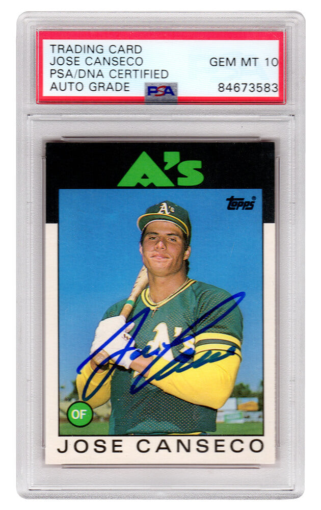 Jose Canseco Signed Oakland A's (Athletics) 1986 Topps Traded Rookie Card #20T (PSA Encapsulated - Auto Grade 10) - CANCAR119 - Jose Canseco Signed Oakland A's (Athletics) 1986 Topps Traded Rookie Card #20T (PSA Encapsulated - Auto Grade 10) product image